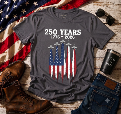 250 Years United States Semi-Quincentennial T-Shirt , Patriotic Military Jet Tee, America Day Tee