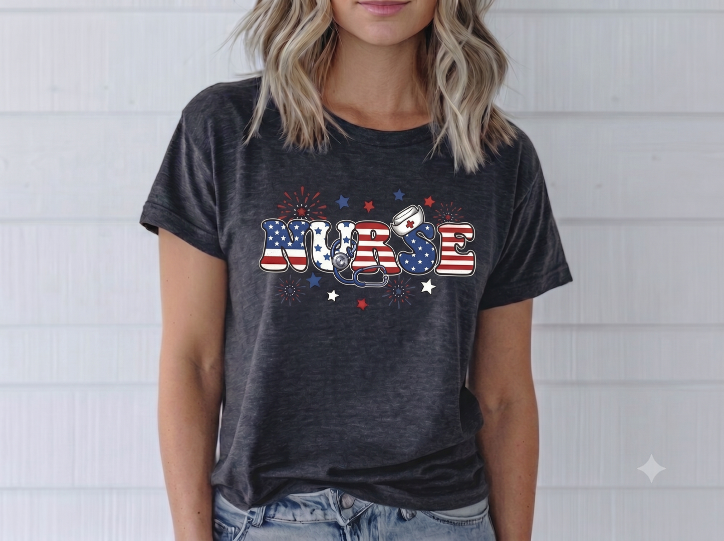 Patriotic Nurse Graphic Tee – 4th of July Celebration T-Shirt, America Day Tee