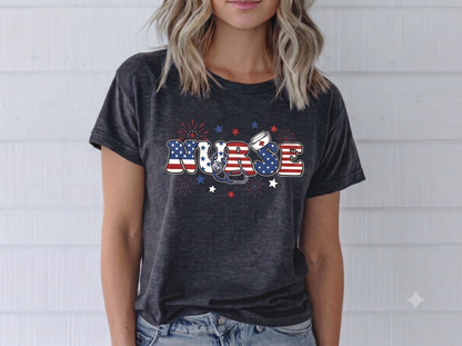 Patriotic Nurse Graphic Tee – 4th of July Celebration T-Shirt, America Day Tee