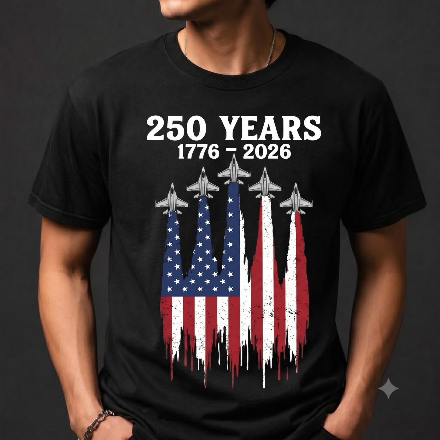 250 Years United States Semi-Quincentennial T-Shirt , Patriotic Military Jet Tee, America Day Tee