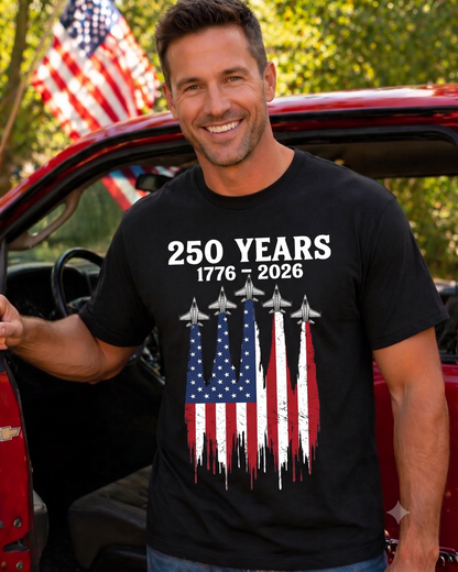 250 Years United States Semi-Quincentennial T-Shirt , Patriotic Military Jet Tee, America Day Tee