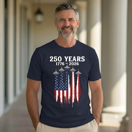 250 Years United States Semi-Quincentennial T-Shirt , Patriotic Military Jet Tee, America Day Tee