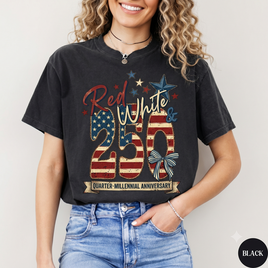 Red White & Coquette Bow 250th anniversary T-Shirt, Fourth of July T-Shirt, Independence Day T-Shirt, America Day T-Shirt