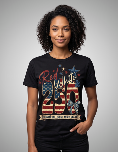 Red White & Coquette Bow 250th anniversary T-Shirt, Fourth of July T-Shirt, Independence Day T-Shirt, America Day T-Shirt